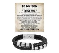 BlingNook Son's Infinity Knot Bracelet, To My Son Infinity Knot Leather Bracelet From Mom Forever Linked Together Bracelets for My Son Stainless Steel Engraved Jewelry for Birthday Christmas, One Size