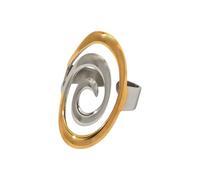 BlingNook Spiral Ring for Women, 18k Gold Adjustable Stainless Steel Band Silver Two Tone Colors Modern and Elegant Design Trendy Statement Jewelry, Stainless Steel, No Gemstone