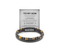 BlingNook The Guardian - Son's Tiger Eye Protection Bracelet From Mom, Love You Forever Linked Together To My Son Leather Black Beads Engraved Cuff Bangle Birthday Jewelry Gifts, One Size, Leather, no