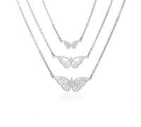 BlingNuts Butterflies Necklace for Women Butterfly Layered Choker Necklace Love Gift Jewelry for Valentine Anniversary Birthday Christmas, F, Stainless Steel, No Gemstone