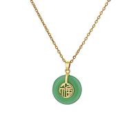 BlingNuts Chinese Jade Necklace for Luck Chinese Fu Charm Pendant Luck Blessings Good Fortune Necklace, F, Stainless Steel, No Gemstone