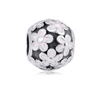 BlingNuts Daisy Flower Bead Charm Compatible with Pandora Charms Bracelets for Women White Floral Gift Love Birthday