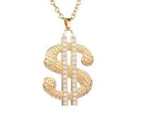 BlingNuts Dollar Pendant Necklaces with Rhinestones for Men Women Dollar Sign Pendant Necklace Hip Hop Dollar Necklace Stainless Steel, F, Stainless Steel, No Gemstone
