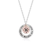 BlingNuts Double Round Circle Compass Travel Necklace Not All Who Wander are Lost Compass Jewelry Gifts for Outdoor Travel, F, Stainless Steel, No Gemstone