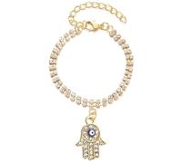 BlingNuts Evil Eye Cubic Zirconia Charm Bracelets for Women Gold Hamsa Jewelry Hand of Fatima Bracelet, F, Stainless Steel, no gemstone