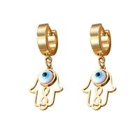 BlingNuts Hamsa Hand Evil Eye Earrings Stainless Steel Blue White Evil Eye Hoop Earrings Lucky Protection Amulet Jewelry Dangle Huggie Earrings for Women, F, Stainless Steel, No Gemstone