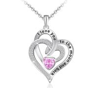 BlingNuts Heart Necklace for Women I Love You to The Moon and Back Crystals Jewelry Pendant Mother's Day Necklace for Mom, F, Stainless Steel, No Gemstone