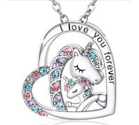 BlingNuts I Love You Forever Unicorn Necklace Crystal Heart Pendant Gifts Jewelry for Daughter Granddaughter Niece Birthday Christmas, F, Stainless Steel, No Gemstone