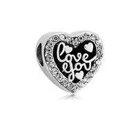 BlingNuts Love You Heart Charm fits Pandora Charms Bracelets for Women Family Birthday Valentine's Day April Birthstones Crystal Clear Cubic Zirconia
