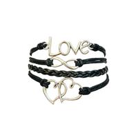BlingNuts Multilayer Braided Leather Wrap Bracelet for Women Sideways Infinity Owl Family Tree Love Heart Anchor Wristband Bracelets Friendship Jewelry, F, Stainless Steel, no gemstone