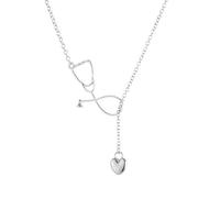BlingNuts Nurse Stethoscope Necklace for Women Stethoscope with Heart Pendant Doctor Nurse Medical Student Graduation Jewelry Gift, F, Stainless Steel, No Gemstone
