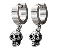 BlingNuts Punk Gothic Skull Dangle Hoop Earrings for Women Vintage Charm Unique Skeleton Head Drop Huggie Hoops Unisex Halloween Jewelry Gifts, F, Stainless Steel, No Gemstone