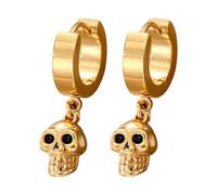 BlingNuts Punk Gothic Skull Dangle Hoop Earrings for Women Vintage Charm Unique Skeleton Head Drop Huggie Hoops Unisex Halloween Jewelry Gifts, F, Stainless Steel, No Gemstone