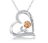BlingNuts Rose Heart Necklace for Women I Love You Forever Necklace Lover Gifts Jewelry for Mom Grandma Wife, F, Stainless Steel, No Gemstone