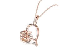 BlingNuts Rose Heart Necklace for Women I Love You Forever Necklace Lover Gifts Jewelry for Mom Grandma Wife, F, Stainless Steel, No Gemstone