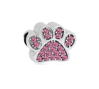 BlingNuts Sparkling October Birthstones Paw Print Charm fits Pandora Charms Bracelets Gift Dog Cat Lover Women Birthday Pink Cubic Zirconia