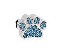 BlingNuts Sparkling September Birthstones Paw Print Charm fits Pandora Charms Bracelets Gift Dog Cat Lover Women Birthday Blue Cubic Zirconia