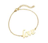 BlingNuts Stainless Steel Dainty Love Bracelet Love Written Chain Bracelet Jewelry for Women Mom Daughter Sister, F, Stainless Steel, no gemstone