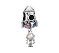 BlingNuts Star Spaceship Pendant Pink Astronaut for Daughter Charm Compatible with Pandora Charms Bracelets Stainless Steel Jewelry Gifts