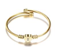 BlingNuts Women Initial Heart A-Z Gold Letter Cuff Bracelet Expandable Wristband Bangle Bracelets for Birthday Jewelry, F, Stainless Steel, no gemstone