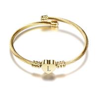 BlingNuts Women Initial Heart A-Z Gold Letter Cuff Bracelet Expandable Wristband Bangle Bracelets for Birthday Jewelry, F, Stainless Steel, no gemstone