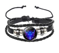 BlingNuts Zodiac Signs Bracelet for Women Men Adjustable 12 Constellation Bracelet Multilayer Leather Bracelets Zodiac Sign Wrap Bracelet for Birthday Jewelry, F, Stainless Steel, no gemstone