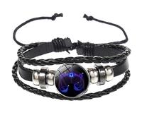 BlingNuts Zodiac Signs Bracelet for Women Men Adjustable 12 Constellation Bracelet Multilayer Leather Bracelets Zodiac Sign Wrap Bracelet for Birthday Jewelry, F, Stainless Steel, no gemstone