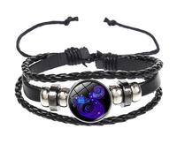 BlingNuts Zodiac Signs Bracelet for Women Men Adjustable 12 Constellation Bracelet Multilayer Leather Bracelets Zodiac Sign Wrap Bracelet for Birthday Jewelry, F, Stainless Steel, no gemstone
