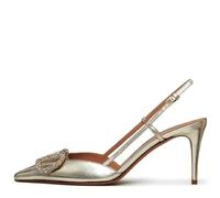 BlingQueen Women Heeled Slingback Sandals Closed Pointed Toe Stiletto High Heels Patent Leather Pumps Slip-On Backless Evening Prom Party Dress Shoes, Gold Pu, 5.5 UK