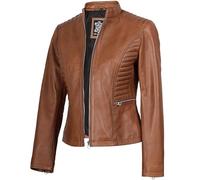Blingsoul Brown Womens Leather Jacket - Black Motorcycle Real Lambskin Leather Jackets For Women, Brown - Rachel Leather Jacket, S