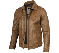 Blingsoul Premium Vintage Leather Jacket Men - Real Lambskin Trucker Mens Leather Jackets, Camel Brown - Fernando Jacket, M