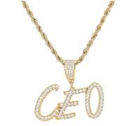 BlingSparkle Custom Chain Iced Out Pendants for Men Name Necklace Personalized Bubble Letter Necklace 18K Gold Plated Custom Letter Pendant Hip Hop Jewelry with Rope Chain for Women