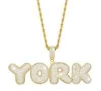 BlingSparkle Custom Chain Iced Out Pendants for Men Name Necklace Personalized Bubble Letter Necklace 18K Gold Plated Custom Letter Pendant Hip Hop Jewelry with Rope Chain for Women