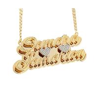 BlingSparkle Double Nameplate Necklace Personalized 18K Gold-Plate Name Necklace with Heart Two Tone Custom Name Necklace Customized Jewelry Gift for Women