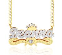 BlingSparkle Double Plate Personalized Name Necklace Custom Name Necklace Pendant Heart Two Tone Custom Necklaces for Women Girls Jewelry Gift with Any Name/Letter