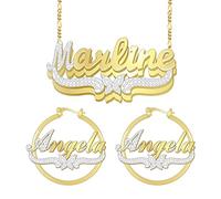 BlingSparkle Double Plate Personalized Name Necklace Custom Name Necklace Pendant Heart Two Tone Custom Necklaces for Women Girls Jewelry Gift with Any Name/Letter