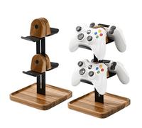 blingwider Game Controller Wood Stand for Desk, Adjustable 2 Tiers Game Controller Holder for PS/Xbox/Switch/Nintendo,Universal Storage Organizer for Desk Gaming Accessories,Solid Wood,Black