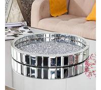 blingworld Round Mirrored Tray, 35cm Silver Glass Crystal Vanity Platter