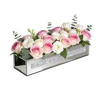 Blingworld Silver Rectangular Crushed Diamond Mirrored Flower Vase for Centerpiece, Luxury Flower Arrangement for Home Wedding Dining Table Decor