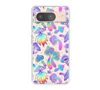 Blingy's for Google Pixel 8 Case, Trippy Magic Mushroom Pattern Psychedelic Design Transparent Soft TPU Protective Clear Case Compatible for Google Pixel 8 6.2-inch (Big Mushrooms)