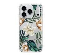 Blingy's for iPhone 17 Pro Case, Tropical Jungle Flower Pattern with Palm Leaves Design Transparent Soft TPU Protective Clear Case 6.3 inch (White Petal Fern)