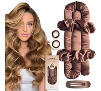 BLINKEEN Satin Heatless Hair Curler Set - Heatless Curls Overnight, Jumbo Curling Rod Headband, No Heat Curlers To Sleep in (Brown, Large)