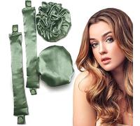 BLINKEEN Satin Heatless Hair Curlers 2Sets/4PCS, Pillow Soft Rollers with Caps, Curling Headband for All Hair Types, No Heat Sleep-in Rollers (2Sets-Olive Green)