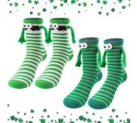 Blinket 2 Pairs Magnetic Holding Hands Socks for Couples, Funny 3D Doll Love Socks