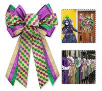 Blinket Large Mardi Gras Bow, Elegant Glitter Wreath Bow, Fat Tuesday Ornaments, Style F
