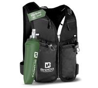BlinkNova Running Vest with Phone Holder, Reflective Hydration Vest with Adjustable Waistband and Collapsible Water Bottle, Adjustable Unisex Hiking Accessories (Front Zipper - XS/S)