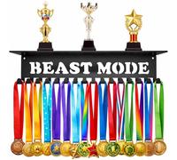 Bliocefo Medals Hanger Holder Display Steel Rack Hooks Wall Mount Frame Over 60 Medals-Sports Medal Hook Storage Organizer Never Give Up Ribbon with Easy Hanging Bars Black (Beast Mode Shelf)