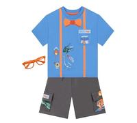 Blippi Boys Shorts & T Shirt, Natural History Museum Kids Summer Co Ord Set, Boys Shorts And T-Shirt Sets With Glasses, Blue 18-24 Months