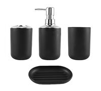 Blisfulhoks 4 Pcs Plastic Bathroom Accessory Set,Bath Toilet Brush Accessories Set with Toothbrush Holder,Toothbrush Cup(Black)