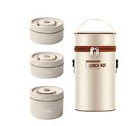 Blisfulhoks Food Warm Lunch Container,Stainless Steel Thermal Lunch Container Portable Thermal Bento Box Food Container Beige B